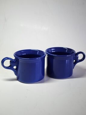 Set of 2 Deep Blue Ceramic Mugs with Loop Handles TONE WARE